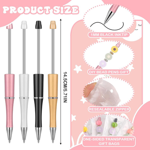 Colarr 24 Sets Plastic Beadable Pens DIY Pens Making Kit Assorted Bead Pens Wood Beads Crystal Spacer Beads Black Ink Ballpoint Pen for Women Students Crafts Office School Gifts (Daisy)