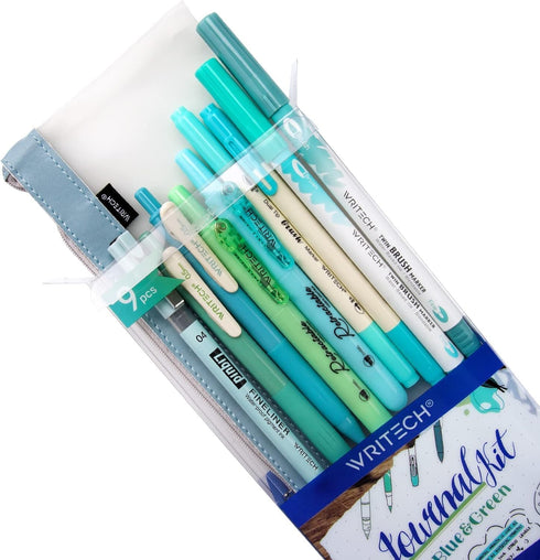WRITECH Journaling Kit, 9 Count Gel Ink Pens, Retractable Highlighters, Dual Tip Brush Pens, Pen Bag