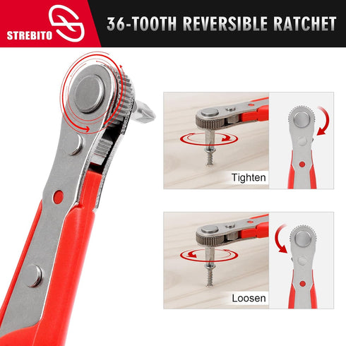 STREBITO Right Angle Screwdriver Low Profile 26 Piece Ratchet Set, Mini 1/4 Bit Tool for Tight Spaces
