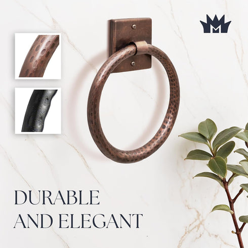 7-Inch Hammered Monarch Abode Bathroom Towel Holder Round Antique Copper Bathroom Hand Towel Holder for Bathrooms Wall