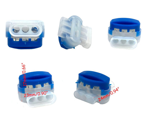 30Pcs Waterproof 3 Way Wire Connectors, Self-Stripping Pigtail Connectors for 22-14 AWG Electrical Cables