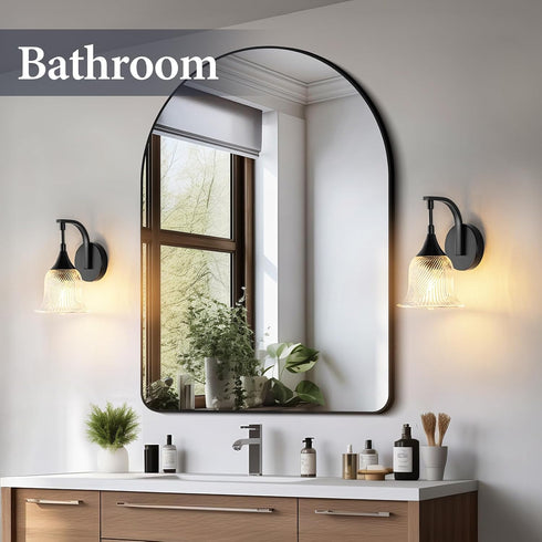 1-Light Kitchen(E26 Black Wall Light,Bathroom Wall Sconce Modern Sconce Light Indoor with Textured Glass
