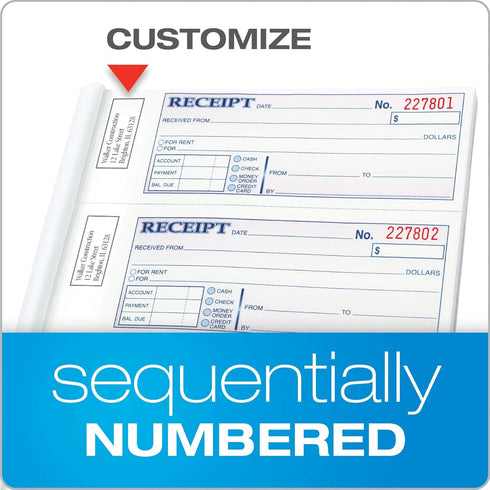 Adams 3-Part 7-5/8" 10-7/8", 100 Sets 4 5 Pack (TC1182-5) Money and Rent Receipt Books, Carbonless, x Bound Wraparound