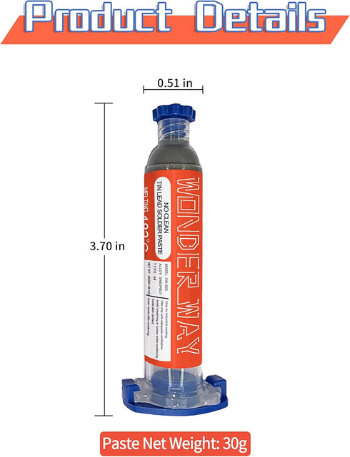 Sn63/Pb37 T4 Tin Lead Solder Paste (30g) & Lead-Free Solder Flux 10cc, Supplied By Wonderway