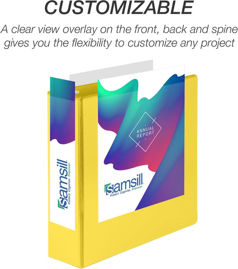 Samsill Durable 3 Inch D Ring Binder, Customizable Clear View Binder, Made in The USA, Yellow, Holds 625 Pages