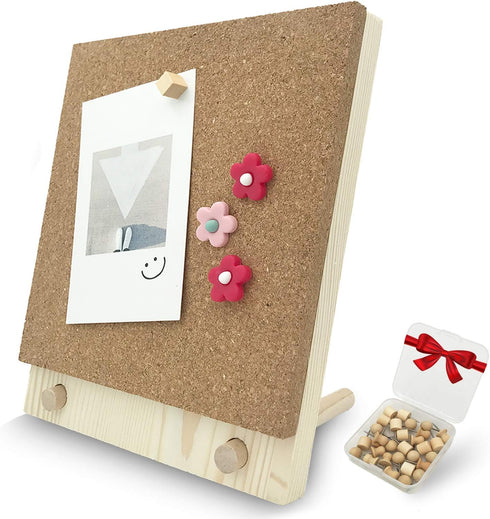 Desktop Cork Board, 10'' x 8'' Bulletin Board with 12 PCS Push Pins, Decorative Message Board for Home School Office