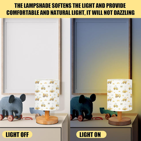 VIHOSE Car Kids Table Lamp for Bedroom Kids Bedside Lamp with Linen Wooden Nightstand Cartoon Nursery Lampshade