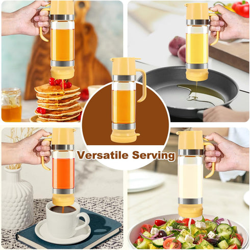 12 oz Glass Honey Dispenser No-Drip with Handle Maple Syrup Jar Dispenser for Coffee, Pancakes & Waffles Elegant Glass