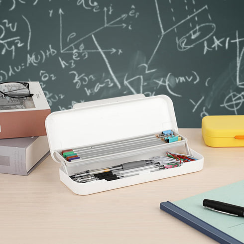 BTSKY Little Duck Double Layers Plastic Pencil Box, Cute Organizer for Pencils, Erasers, Small Stationery