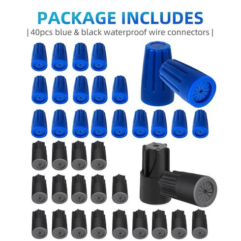 40PCS Waterproof Outdoor Wire Electrical Connectors, Sealant Twist Nuts Caps for Wet Location Installation
