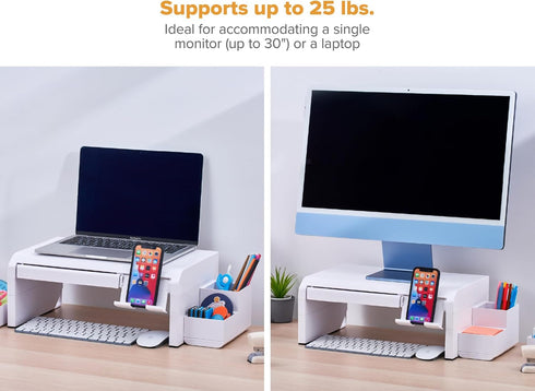 Bostitch Konnect Adjustable Monitor Riser with Drawer, Cell Phone Stand & Pencil Holder, Laptop Stand for Desk