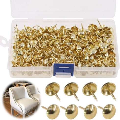 Keadic 300Pcs Antique Upholstery Tacks Kit - 7/16" (11mm) Gold Furniture Nails for DIY Projects