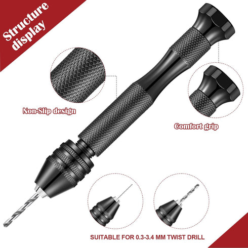 95 Pieces Hand Drill Bits Set, Black Pin Vise Hand Drill, 74 Micro Twist Drill Bits & 20 PCB Mini Drill Bits
