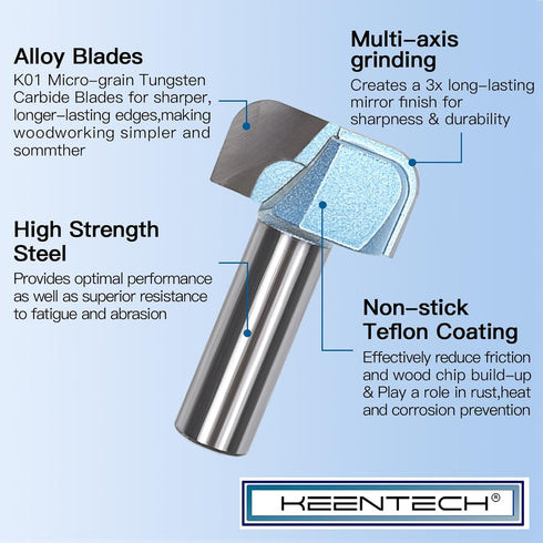 Carbide Tipped Dish Carving Bit Router Bits for Edge Forming, Industrial Grade Blue Cutting Tools for Woodworking