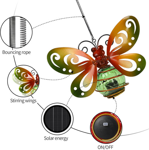 MAXTHOT 2 Pack Butterfly Garden Decor with Bouncy Springs Pendant Lights Birthday Gifts for Women Mom,Hanging Solar