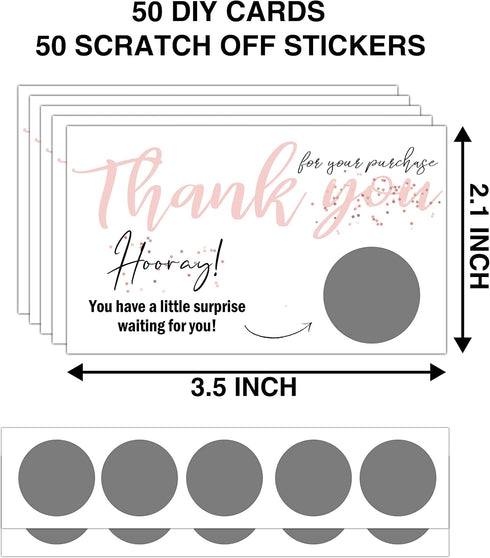 50 50 Stickers(C05) Thank You For Your Purchase Scratch Off Cards - Blank Gift Certificate Cards - Small Business Thank