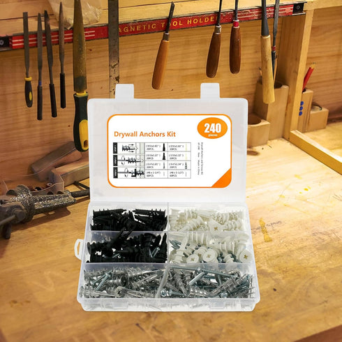 Abizarch Accessories(240PCS) Drywall Anchor Screw Kit Firmware Self Drilling Screws Bolt Plug for Installing Electrical