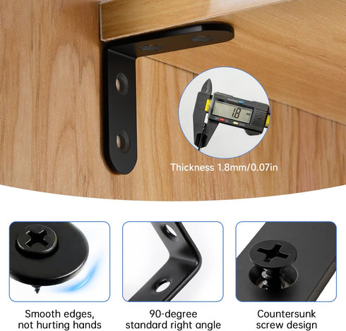 24Pcs 2Sizes 72Pcs (1x1inch 1.57x1.57inch) YY024-B Black L Corner Brackets for Shelves Heavy Duty Angle L Shelf Bracket