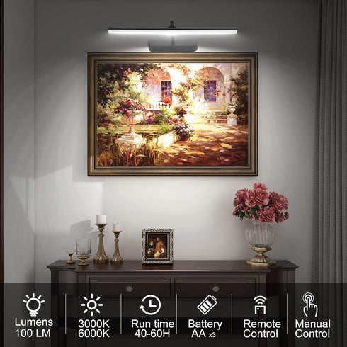 RAIFOOLLY Light,3AA Dimmable Picture Battery Wall Lights,Wireless Art Lights for Paintings,Remote Control Accent Light