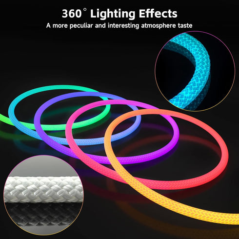 9.84ft 360 5V IP67 Tyute LED Rope Lights, Neon LED Lights Strip with Degree Luminous, USB Flexible Waterproof Music