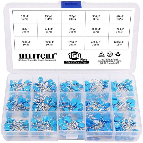 3KV / 100pF to 10000pF High Voltage DIP Ceramic Capacitor Assortment Kit, 150pcs, 15 Values
