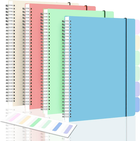 Large B5 Graph Paper Notebook, 8" x 10" Spiral Journal, 24pcs Index Tabs, Assorted Pastel, 4 Squares/Inch