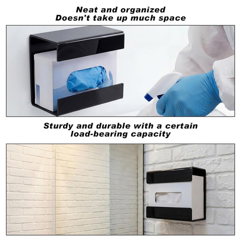 AceOrbit 2 Pack 4.7x3.3x4.8 Black Acrylic Lab Wipe Holder, Glove Dispenser Holder in Wall Mounted Wipe Dispenser