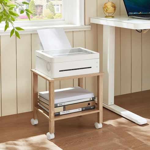YUFAM 2 Tier Printer Stand with Storage,Under Desk Shelf Printer Table,Small Printer Stand with Wheels,Rolling Printer