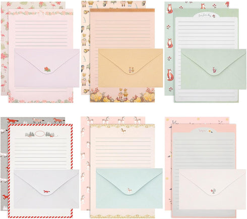 KSIWRE 54 PCS Stationery Set with Envelopes,36 Writing Paper+18 Envelopes,Cute Lined Stationery