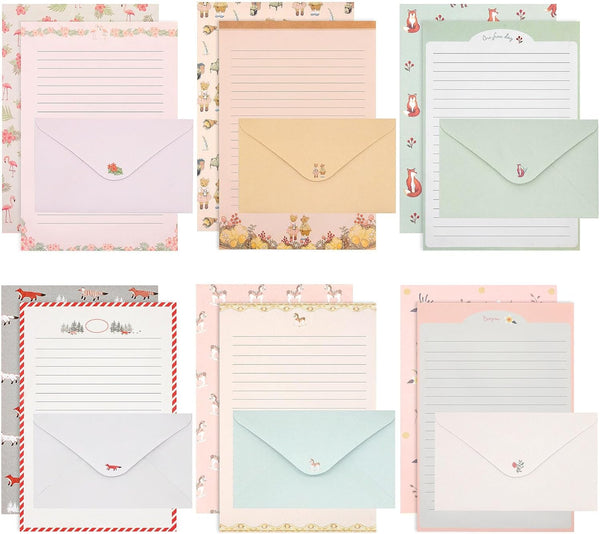 KSIWRE 54 PCS Stationery Set with Envelopes,36 Writing Paper+18 Envelopes,Cute Lined Stationery