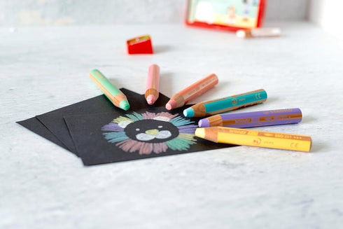 STABILO Multi-Talented Pencil Woody 3 in 1, Pack of 6 Assorted Pastel Colors with Sharpener