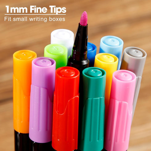 Liquid Chalk Markers for Acrylic Calendar Planning Board, Clear Glass Dry Erase Board, 14 Pack, 12 Vibrant Colors, 1mm