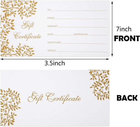 Outus 50 Pieces Blank Gift Certificates for Custom Client Vouchers, 3.5 x 7 Inch, White - Spa, Salon, Restaurants