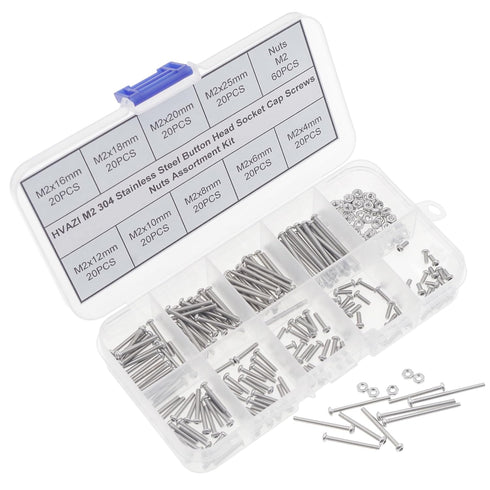 Metric M2 304 Stainless Steel Button Head Socket Cap Screws - Nuts Assortment Kit