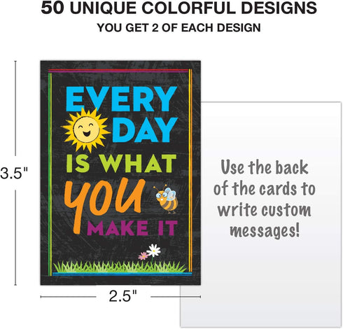 Global Printed Products Motivational Cards, 100 Inspirational and Kindness Quote Cards, Business Card Size (Pack of 100)