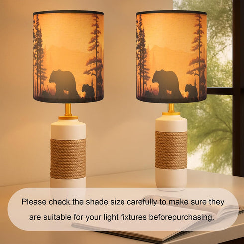 GUZEIR set 2, 9.8" 9.8" 11.8" Deer Linen Tall Drum Lampshade of Top x Bottom x High Lamp Shade, Lamp Shade Replacement