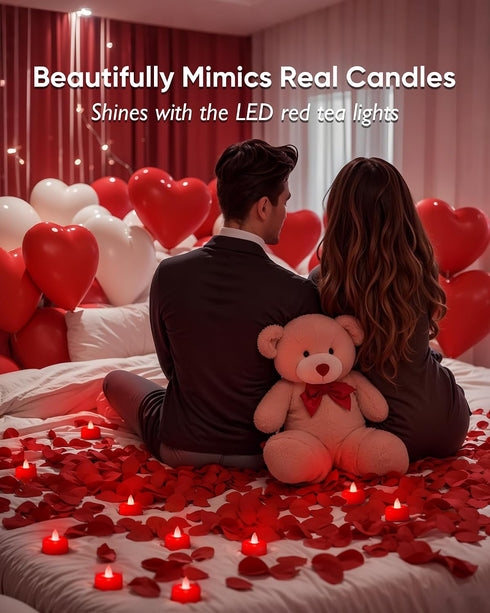 12 Pack Amagic Red Flameless LED Tea Lights Candles Battery Operated, Electric Fake Tealight Candles for Votive