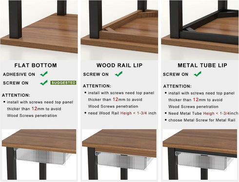 Under Desk Drawers for Organization, Pull-Out Drawer with Lip for Pencil Storage, Clear Light Black