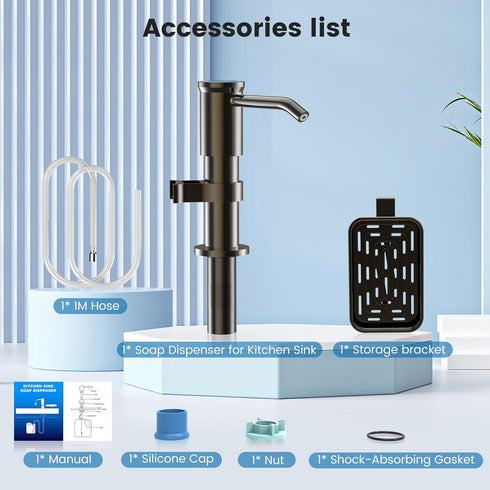 Countertop Soap Dispenser for Kitchen Sink, Built in Sink Soap Dispenser with Sponge Rack, Soap Dispenser Pump