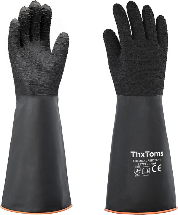 ThxToms Heavy Duty Rubber Gloves - Versatile Latex Chemical Resistant, 18" 1 Pair