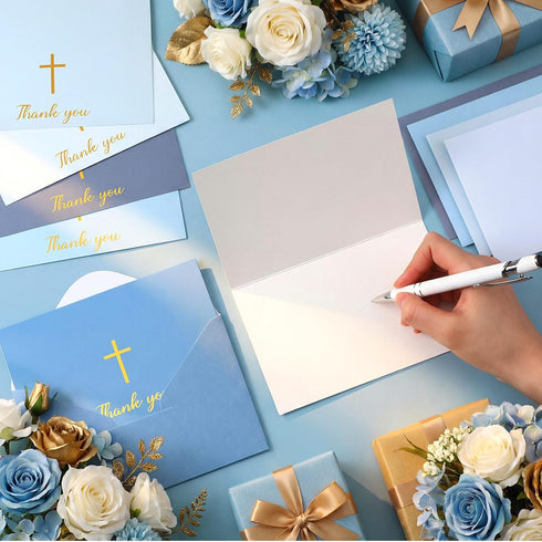 Resurhang 30 Pack 4 6 Inch Communion Baptism Thank You Cards with Envelope and Stickers Mother's Day Cards Bulk x Gold