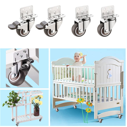 AONMTOAN 1.25 Inches 120 Lbs Bookshelf,Set 4 L-Shaped Plate Swivel Caster, with Brake Rubber Caster, Side Mount casters