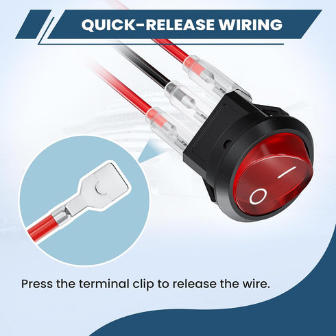 DMTVAL 10Pcs 12V 2 2 6A/250V 10A/125V, Red LED Round Rocker Switch Kit, Pin Position SPST ON/Off Toggle with Pre-Wired