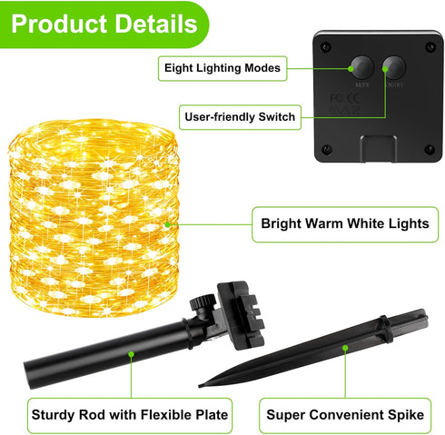 1-Pack 40FT 100LED 8 Brightever Solar String Lights, Solar Fairy Lights with Lighting Modes, Solar Lights Outdoor