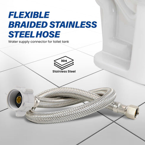 27416-NL-2 Toilet Connector, Braided Stainless Steel Hose Connects to Supply Line 3/8 Compression x 7/8 Female Ballcock Nut 16 Inch