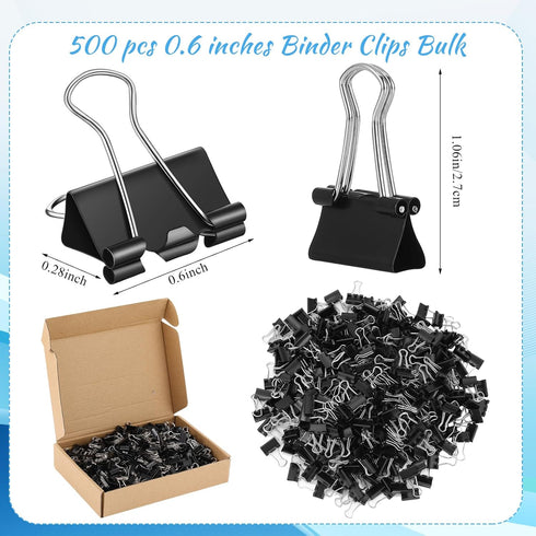 500 Pieces Black Binder Clips 0.6 Inch Medium Paper Clamps Metal Black Paper Clips for Teachers Students Girls Boys Classroom Business Office and School Office Supplies by Jetec