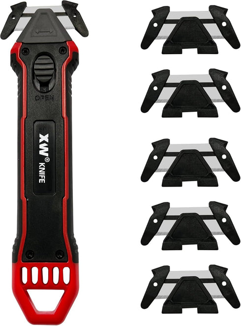 XW Safety Box Cutter with Quick Blade Change, Includes Extra 5 Replacement Blades