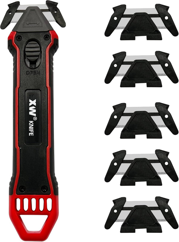 XW Safety Box Cutter with Quick Blade Change, Includes Extra 5 Replacement Blades