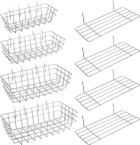 8 Pieces Pegboard Baskets, Pegboard Bins, Wire Peg Board Shelf Wall Organizer for Tools, Garage Storage (Plating Color)