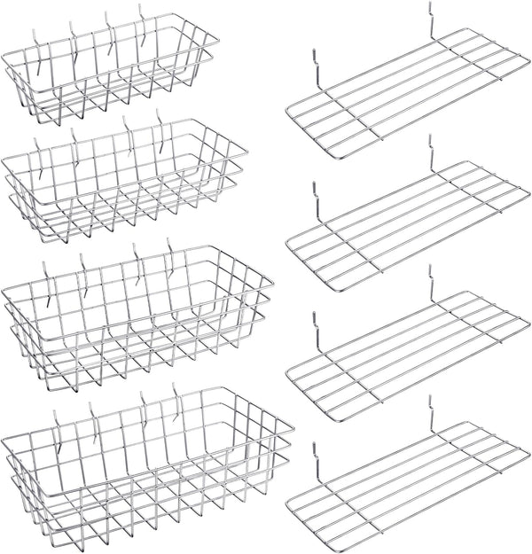 8 Pieces Pegboard Baskets, Pegboard Bins, Wire Peg Board Shelf Wall Organizer for Tools, Garage Storage (Plating Color)